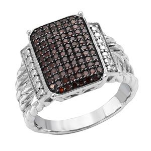 Red Diamond Silver Right Hand Ring